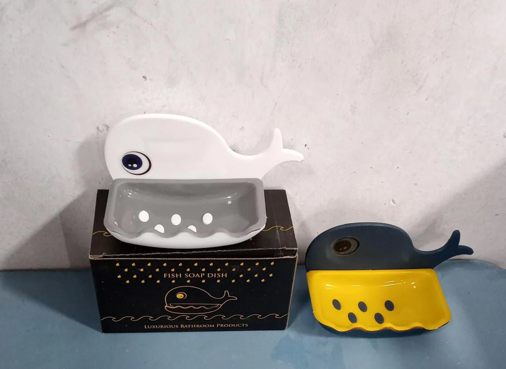 Fish Shape Soap Dish Adhesive Waterproof Wall Mounted Bar Soap Dish Holder (Pack of 2Pc)